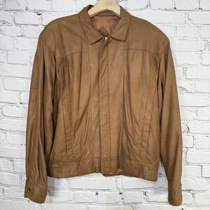 Vintage Remy Mens Size 44 Leather Bomber Jacket Camel Brown Butter Soft Zip USA